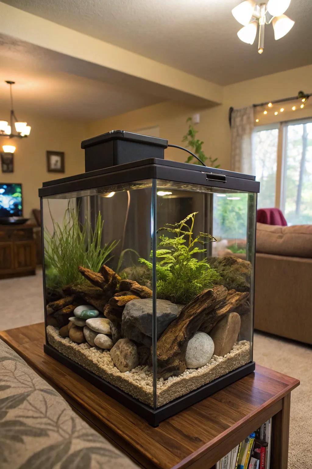 Create a natural aquatic landscape in your 10-gallon tank.