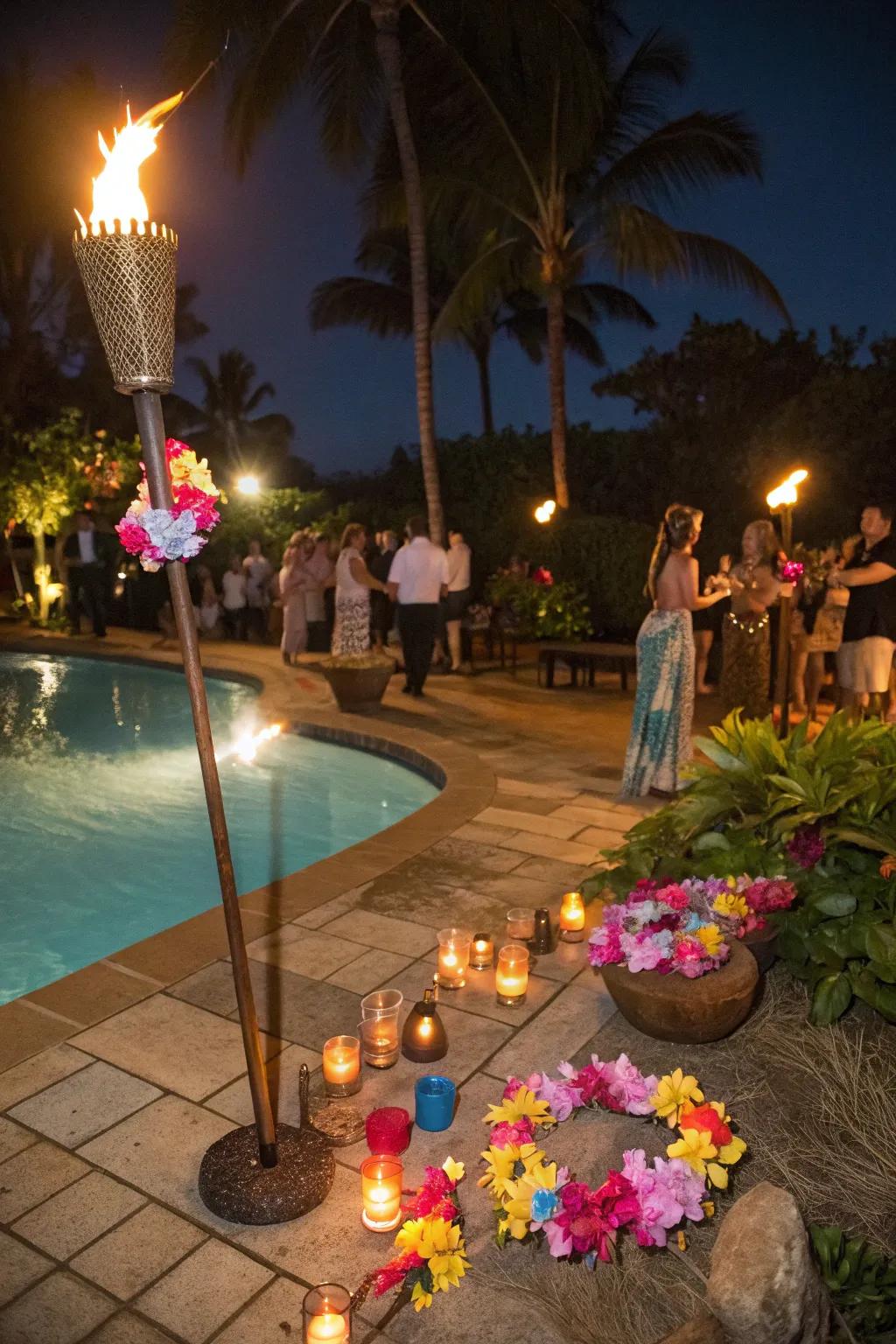 Transform your pool area into an island paradise with a luau theme.