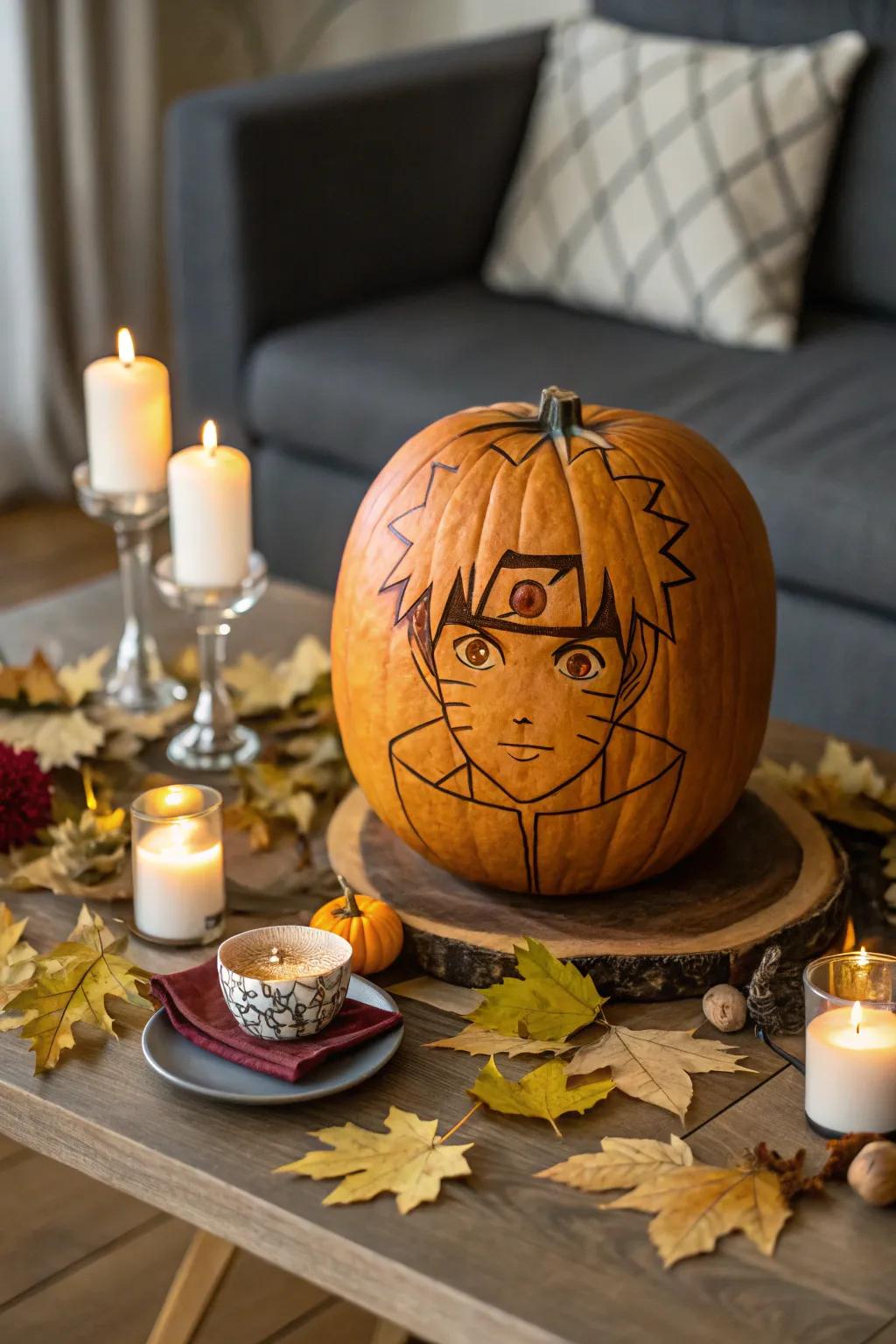 Bring your favorite anime characters to life with carved pumpkin faces.