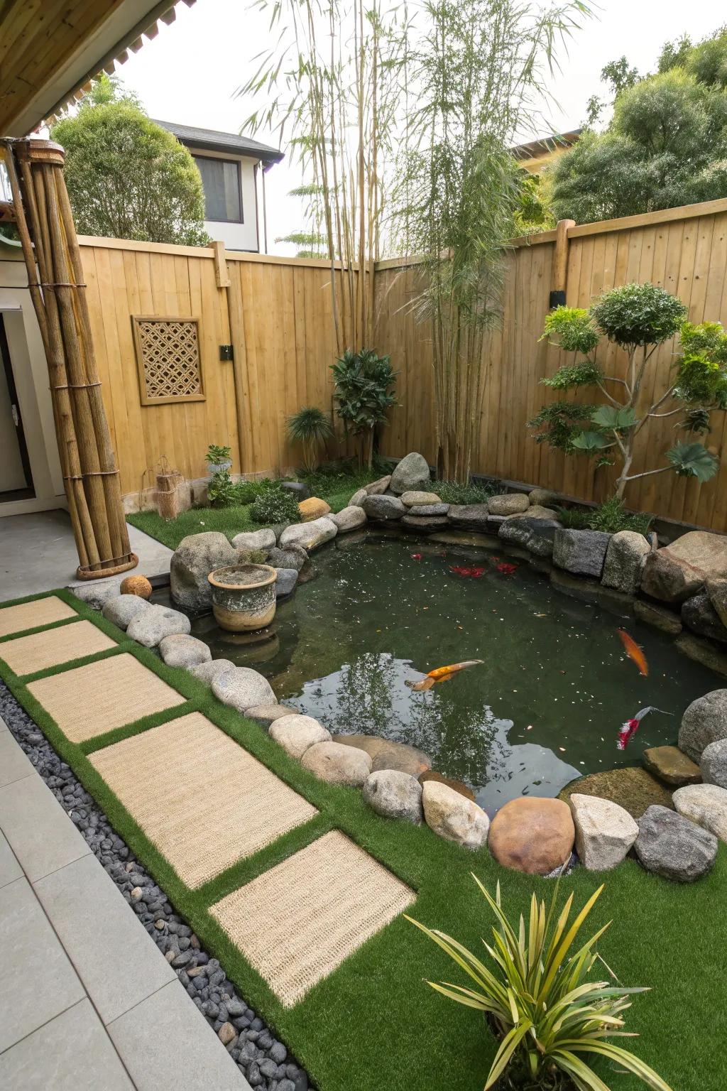 Find peace in your own Zen garden with low-maintenance artificial grass.