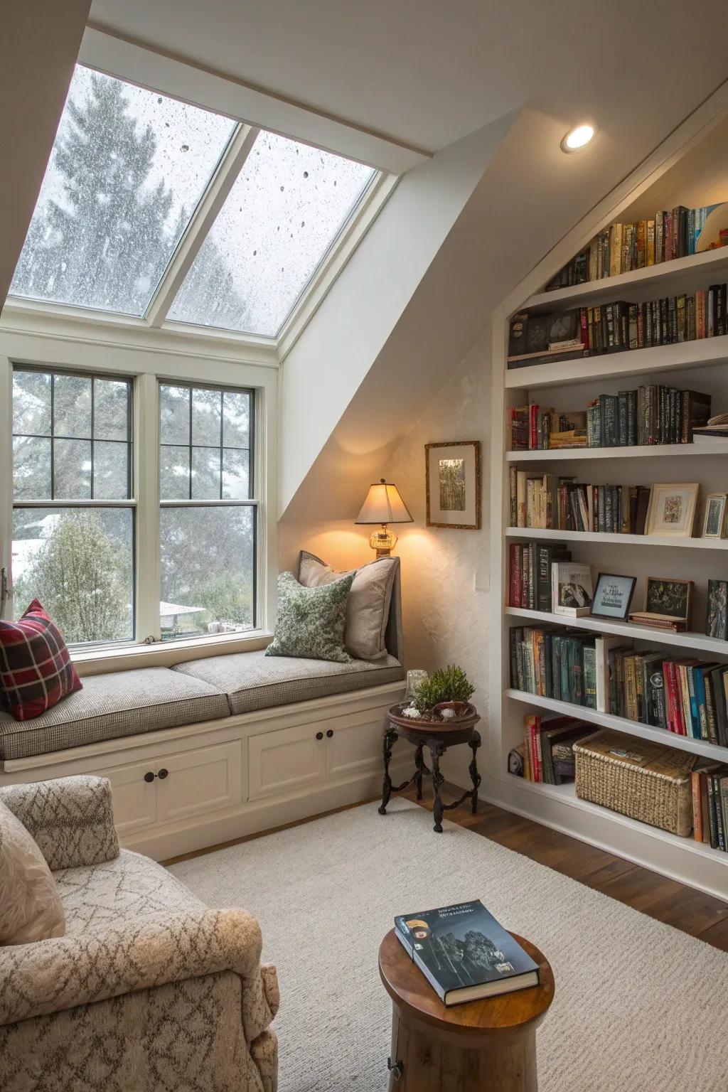 Turn your attic into a book lover's paradise with a cozy reading haven.