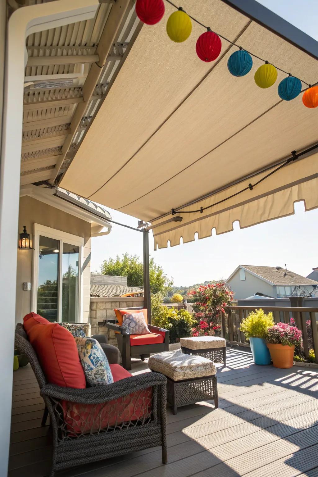 Enjoy the versatility of a retractable canvas awning.