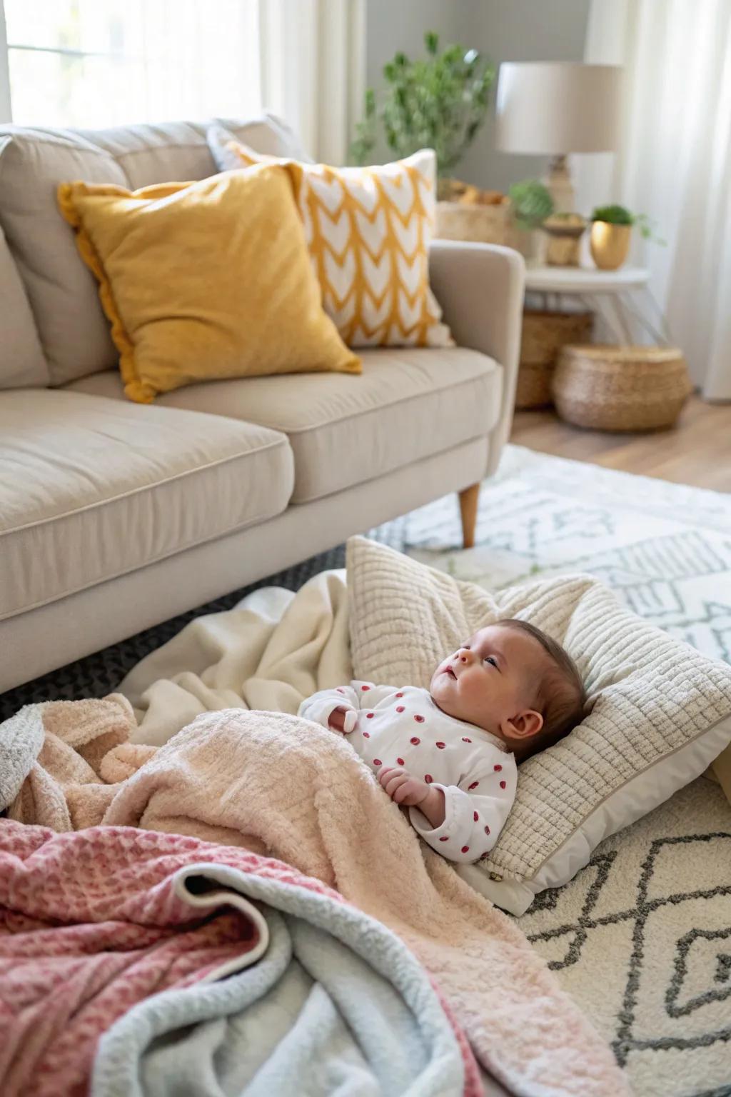 A snug blanket nest creates the perfect cozy setting at home.