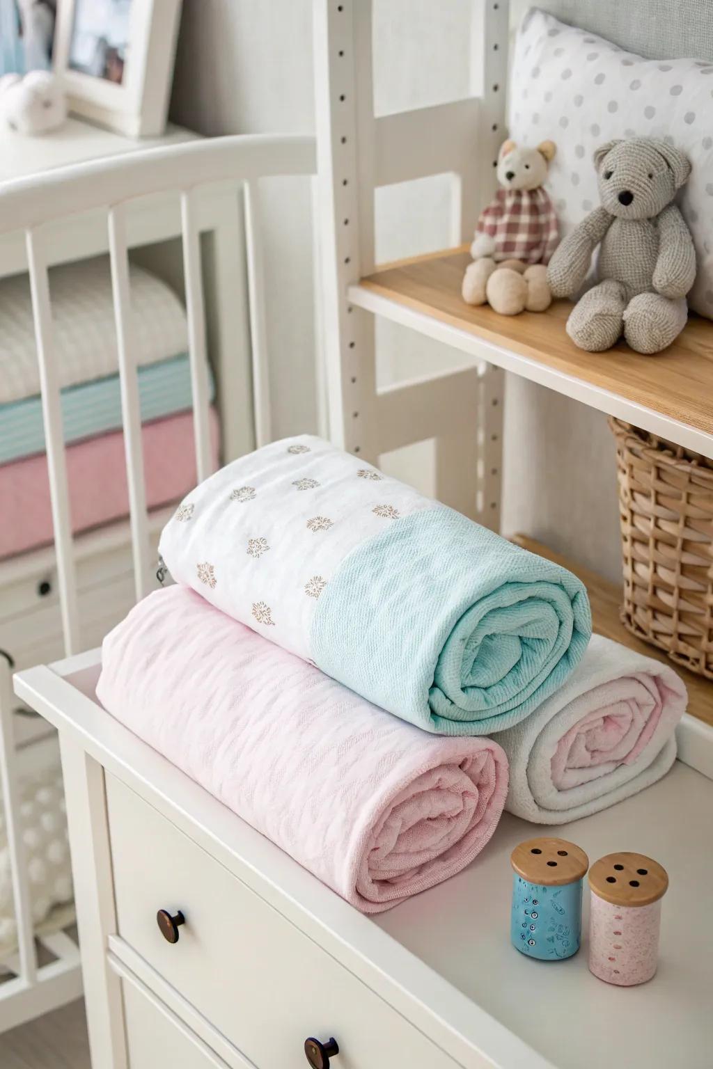 A beautifully folded swaddle blanket ready for use.