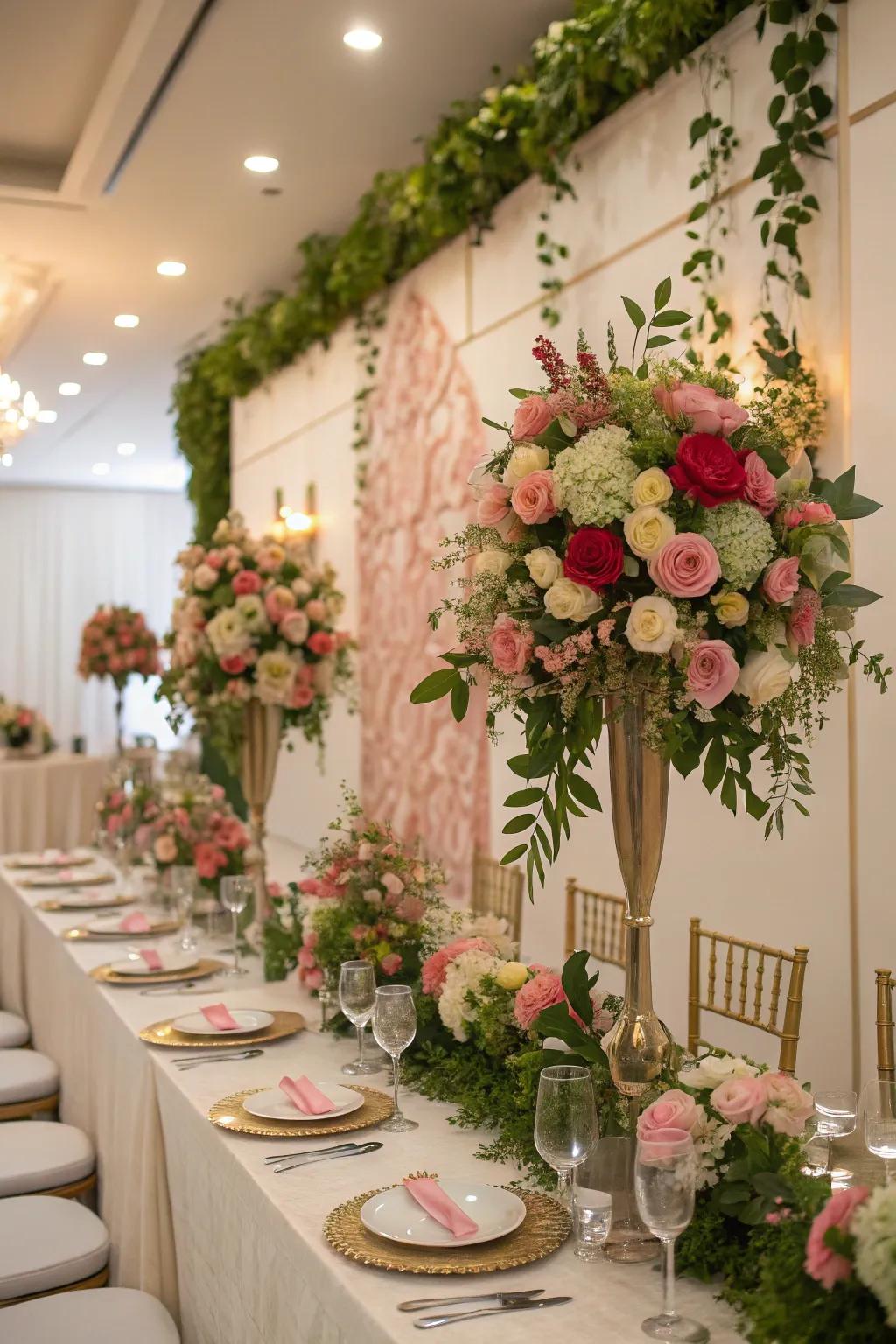 Floral arrangements that breathe life into a banquet setting.