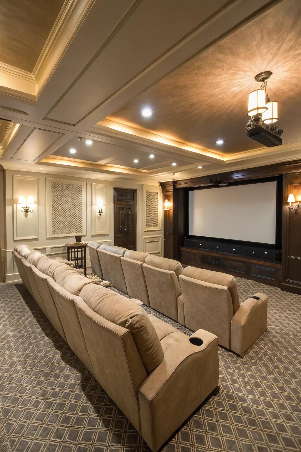 Plush reclining seats create a luxurious and authentic theater experience at home.