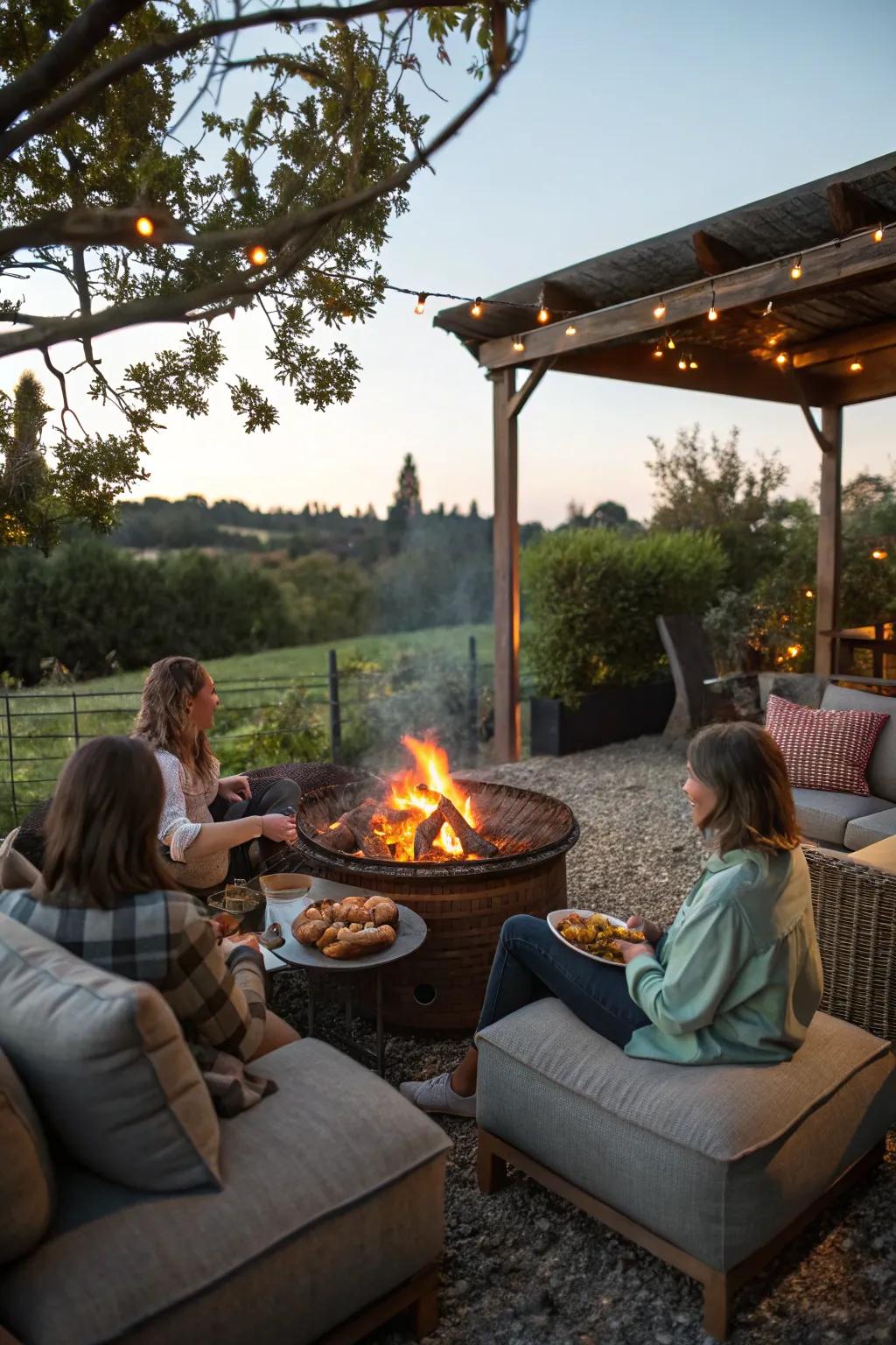 Rustic fire pit grill perfect for a cozy outdoor gathering.