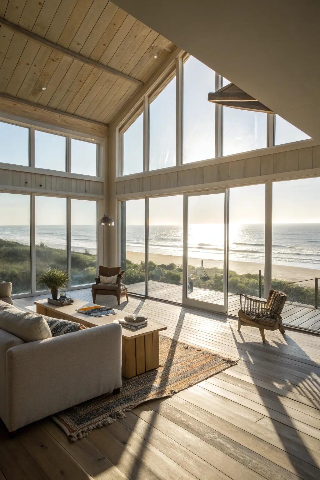 An open and airy beach house interior that invites warmth and light.