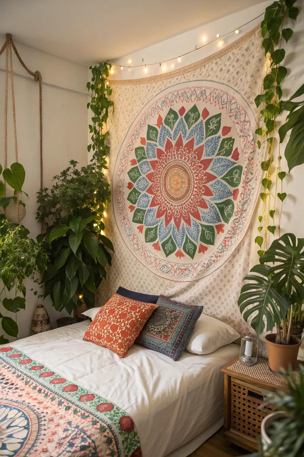 Embrace bohemian vibes with a mandala tapestry.