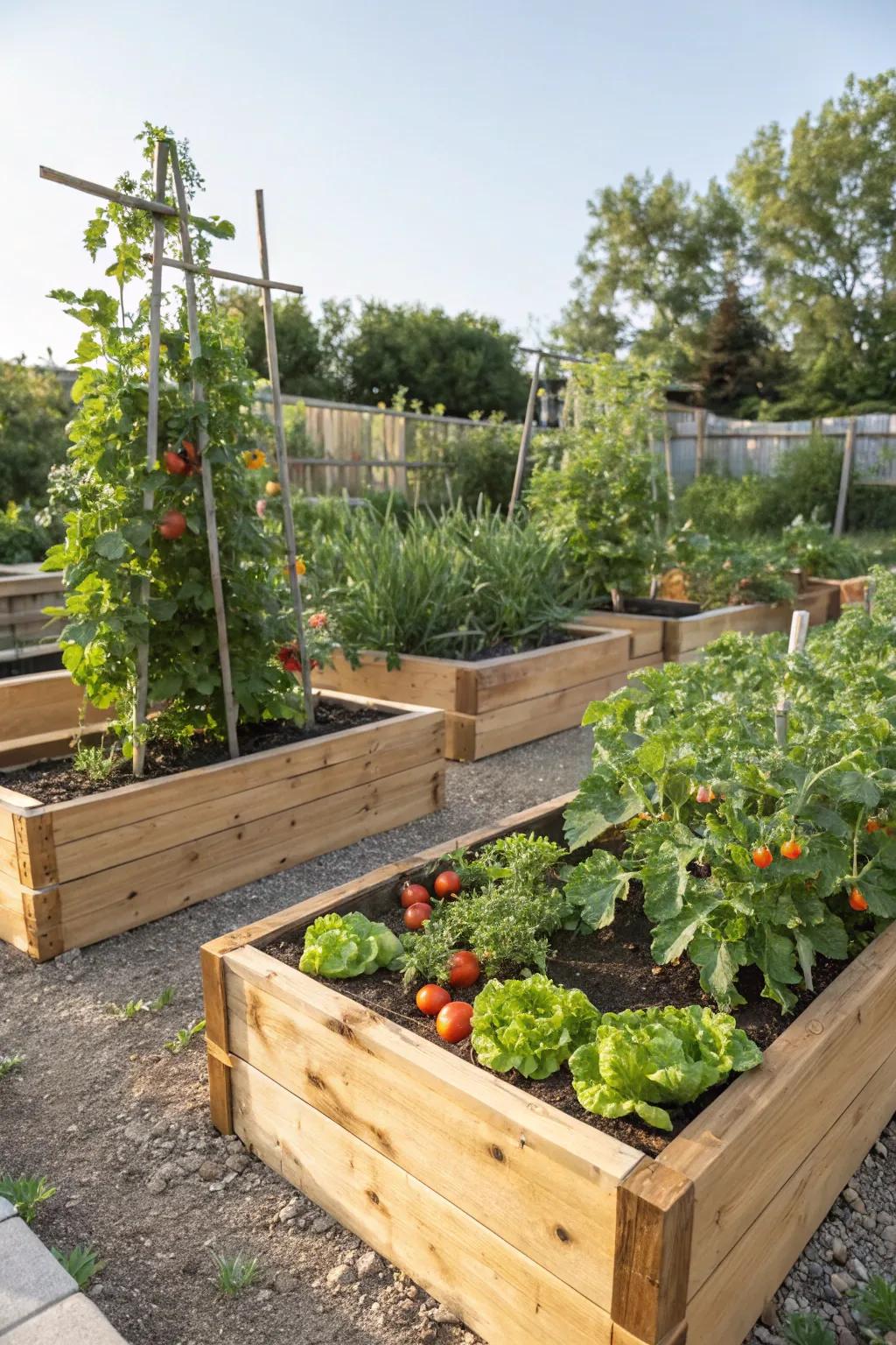 Cedar wood raised garden beds offer longevity and beauty.