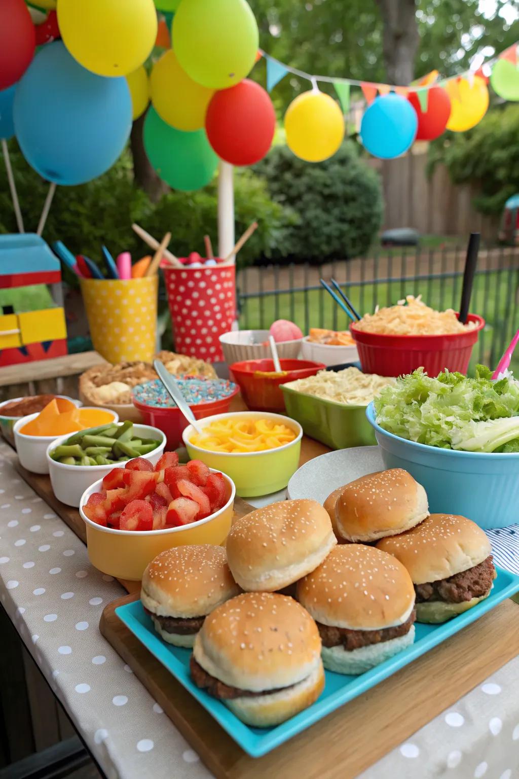 Guests are sure to love building their own burgers at this fun station.