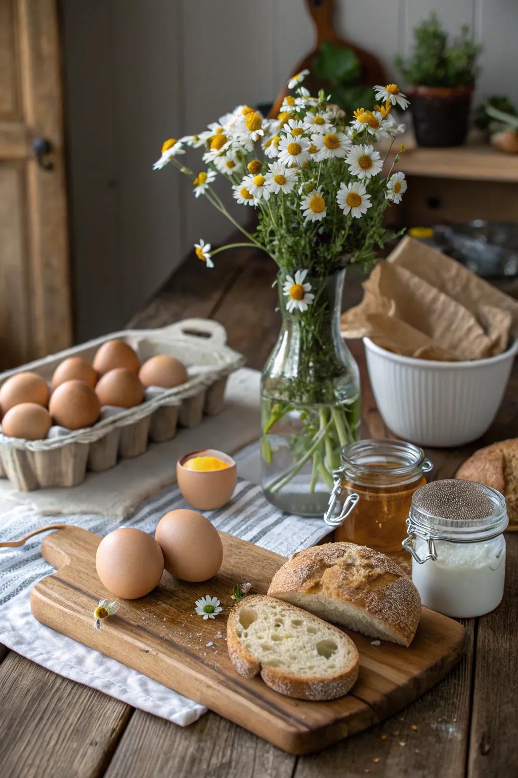 Rustic charm with a farmhouse breakfast spread.