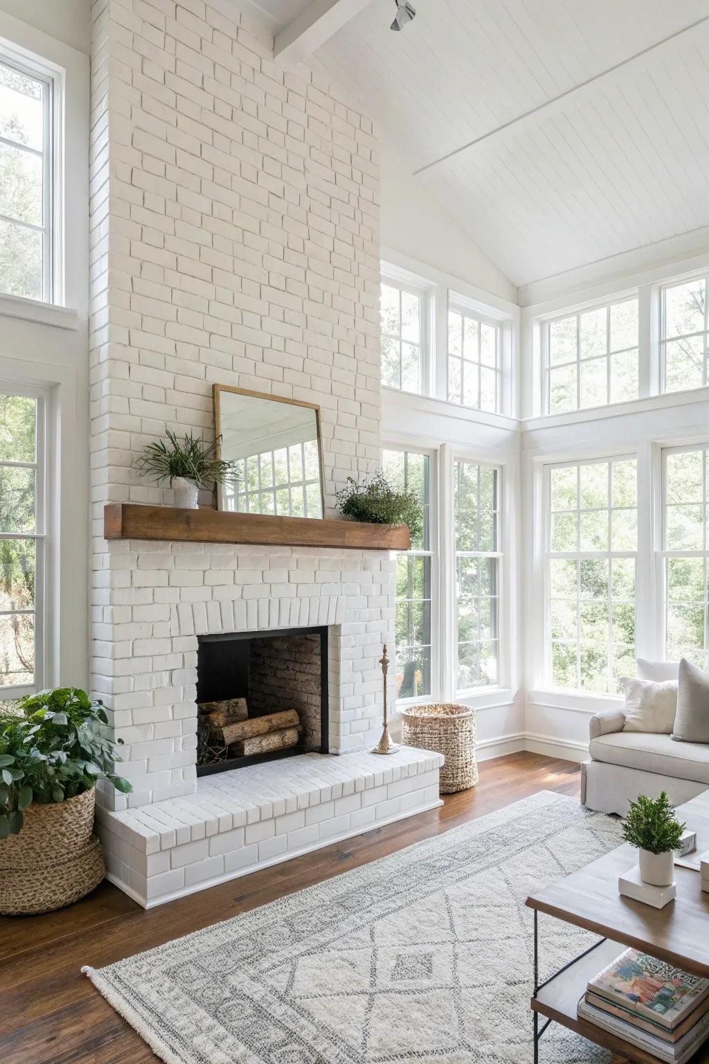 A white-painted brick fireplace effortlessly modernizes any living room.