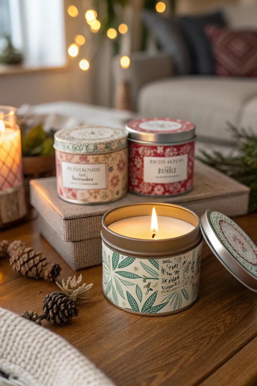 Personalized candle tins that bring warmth and memories.