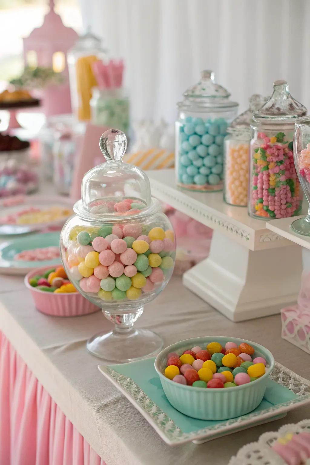 A pastel-themed candy table with perfectly coordinated colors