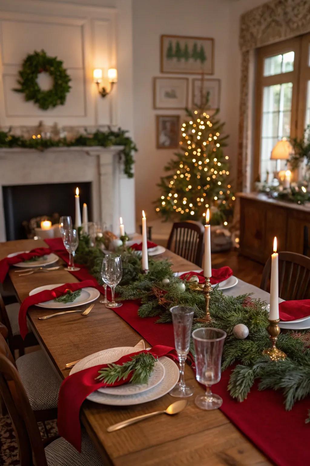 Classic red and green elegance for a festive table setting.