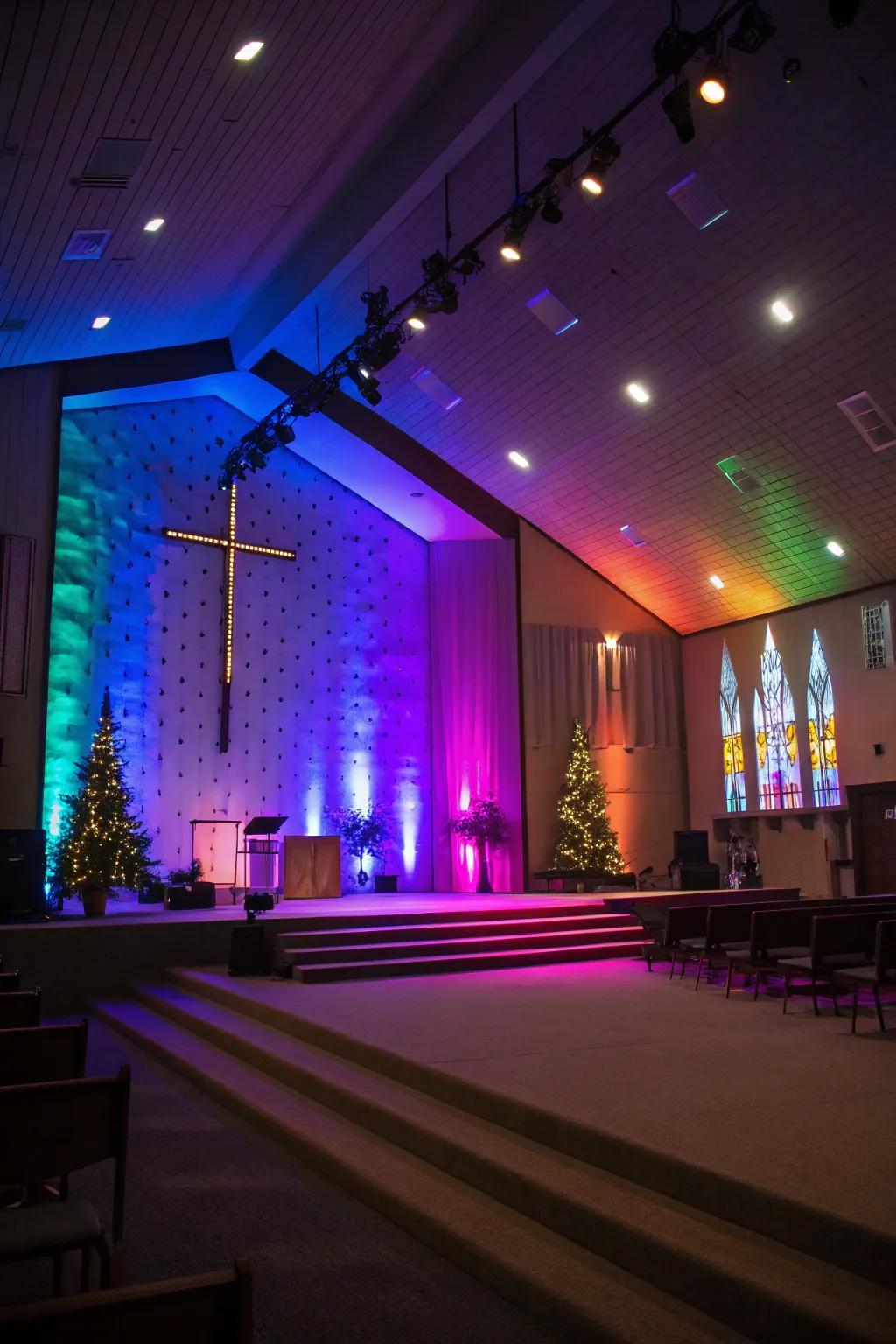 LED lights can change the ambiance of your church stage effortlessly.