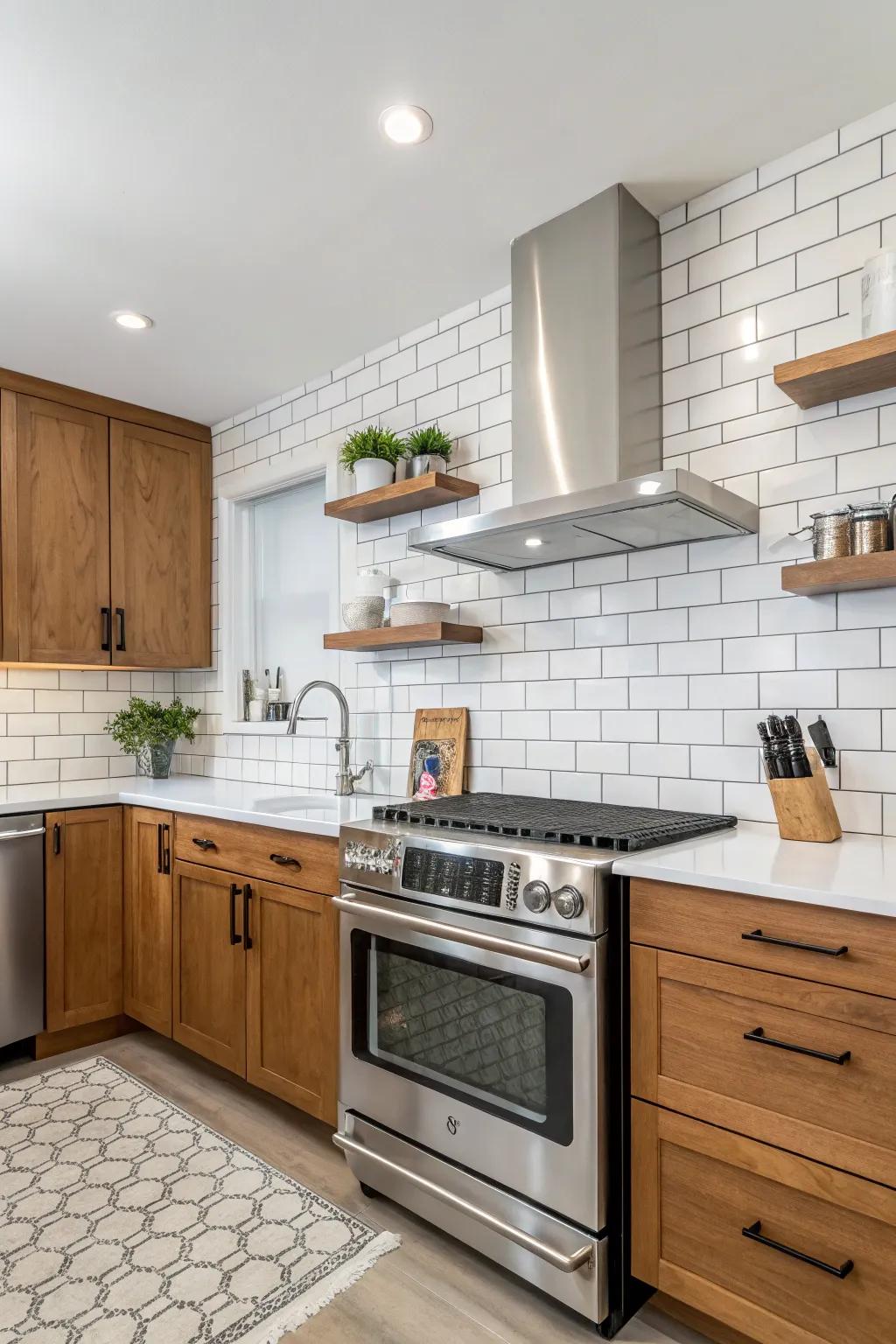 A timeless kitchen with a classic white subway tile backsplash.