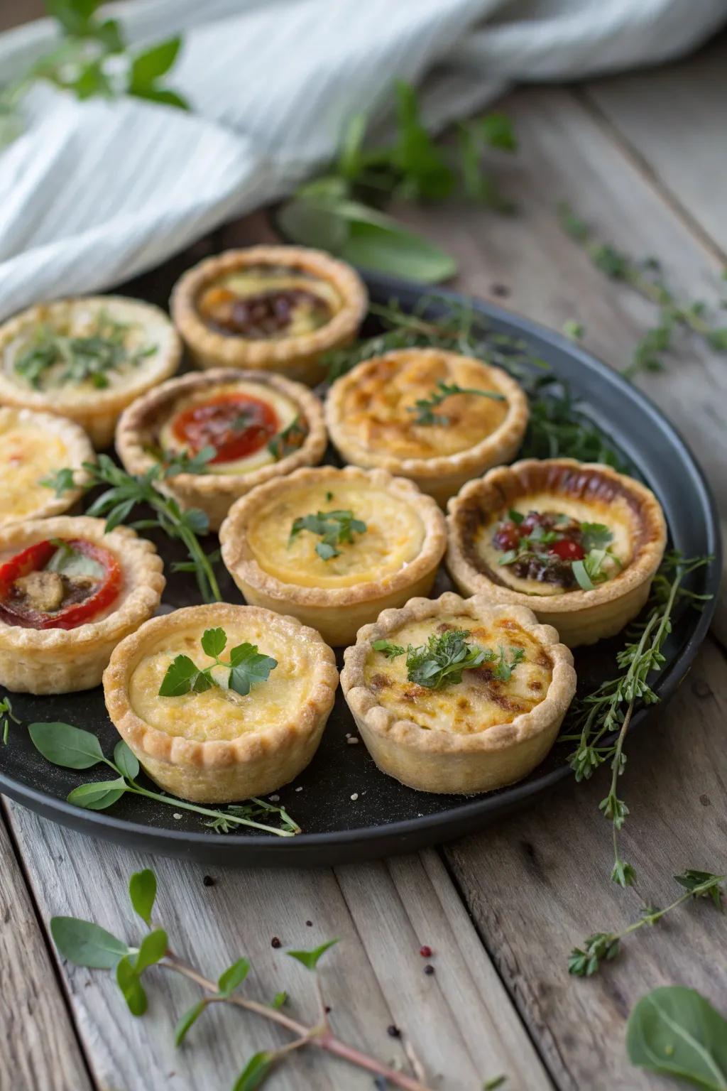 A tempting selection of mini quiches, perfect for any coffee gathering.