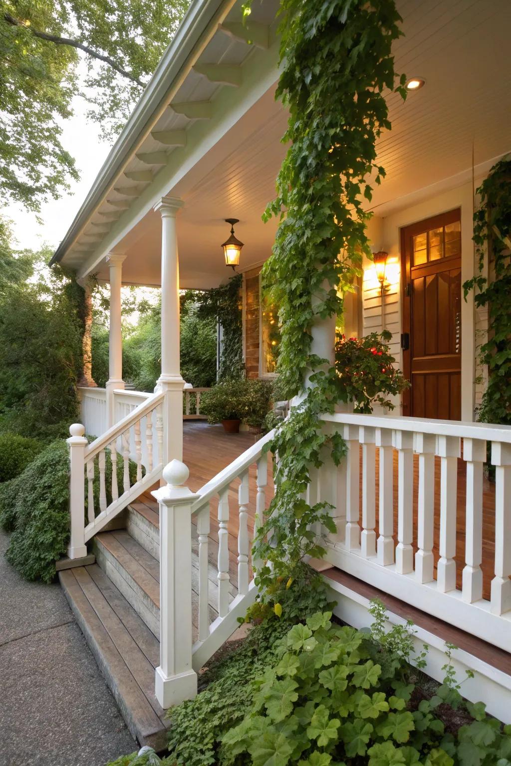 Traditional white railings add a touch of elegance to your outdoor sanctuary.