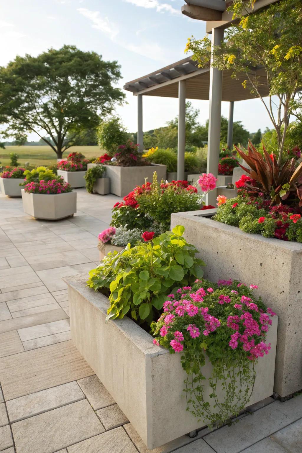 Concrete planters provide a stylish home for your plants.