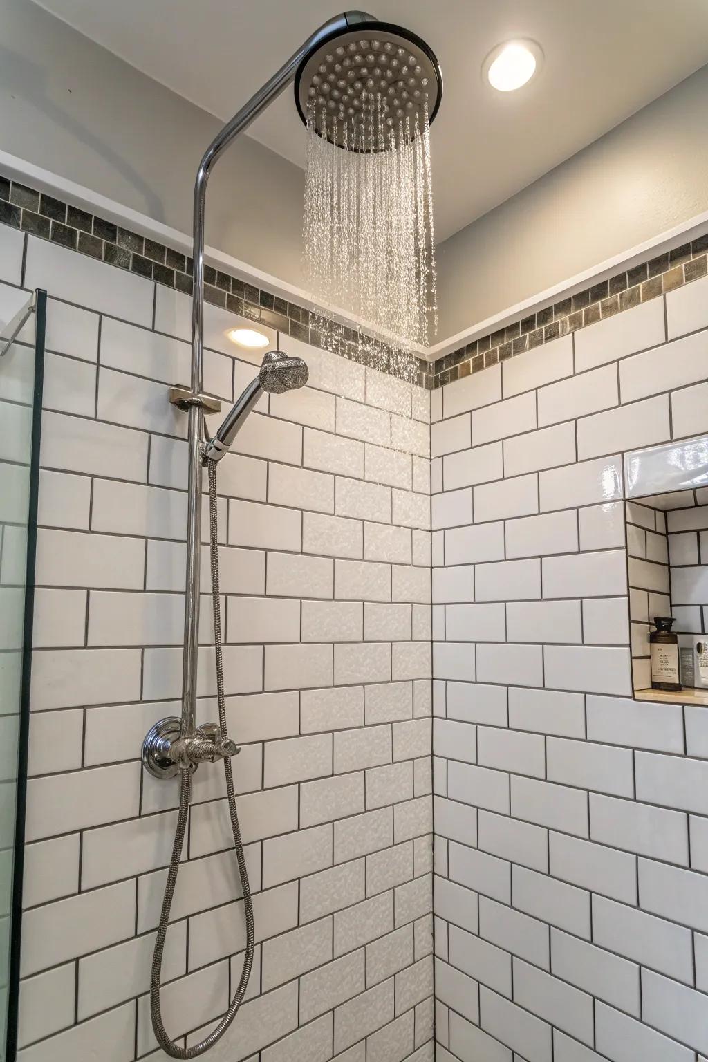 White subway tiles can create a timeless elegance in your corner shower.