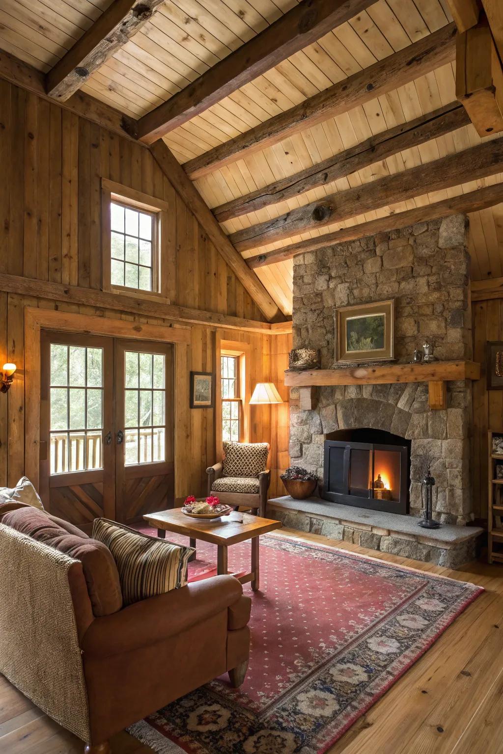 Rustic charm is elevated with natural wooden elements.