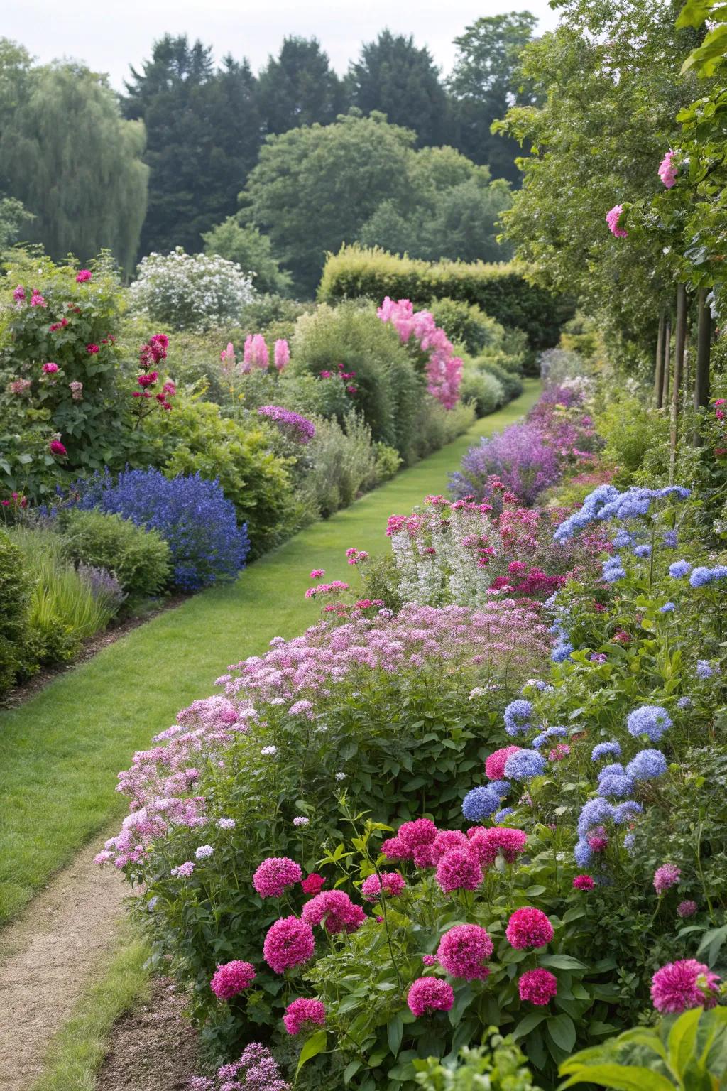 Vibrant flower borders add life to a country garden.