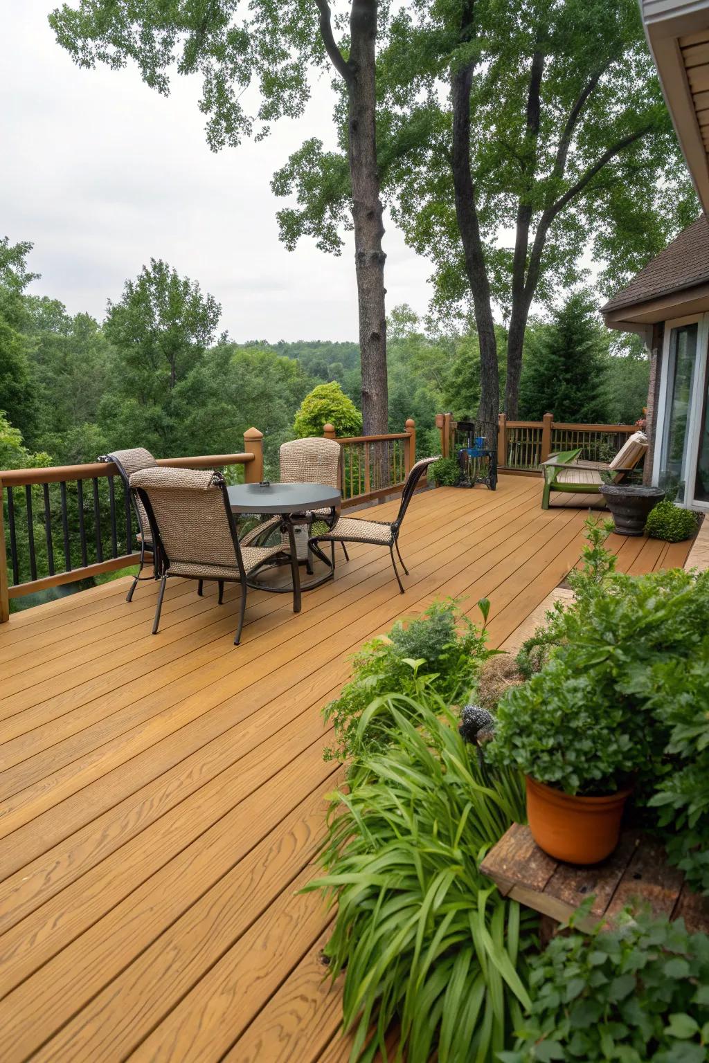 Golden Oak stain creates a warm and inviting atmosphere on any deck.