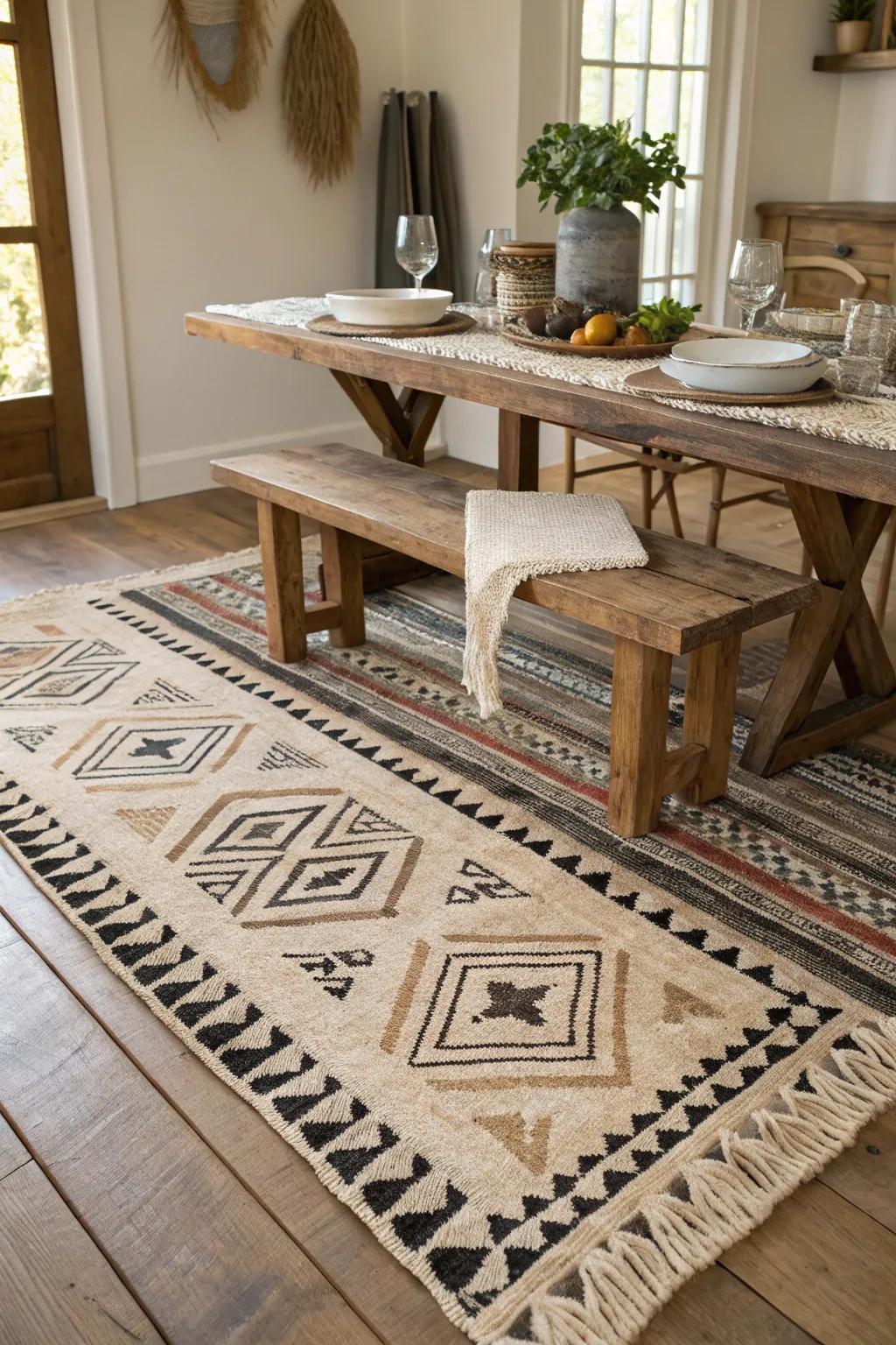 Layering rugs for a textured, global-inspired look.