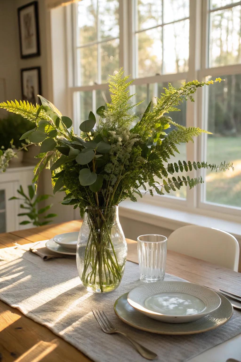 Lush and lively: Fresh greenery breathes life into your dining space.