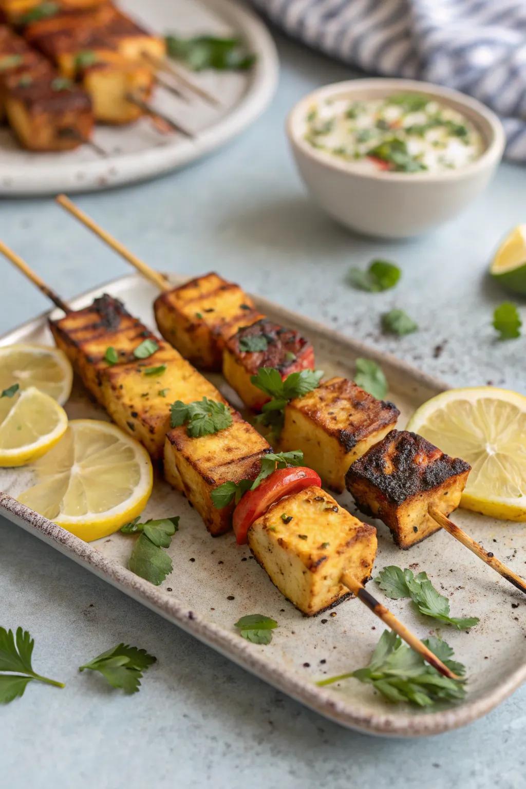 Delicious grilled paneer tikka skewers, a classic start to any Diwali meal.