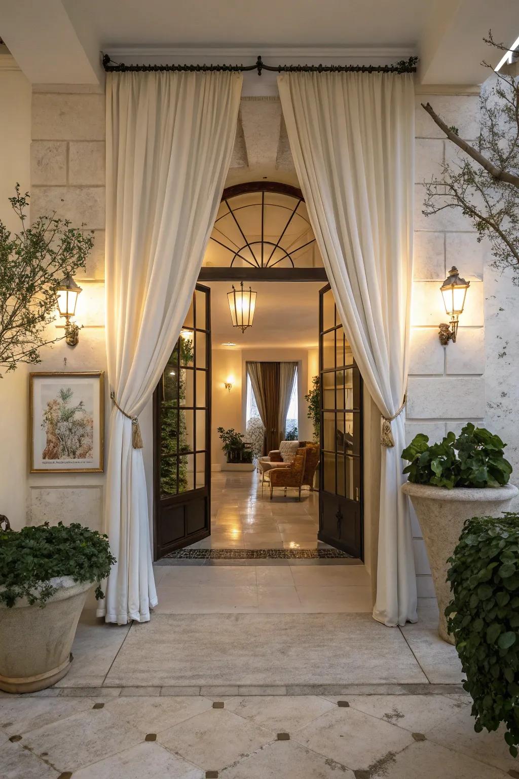 Add charm to your entryway with stylish curtains.