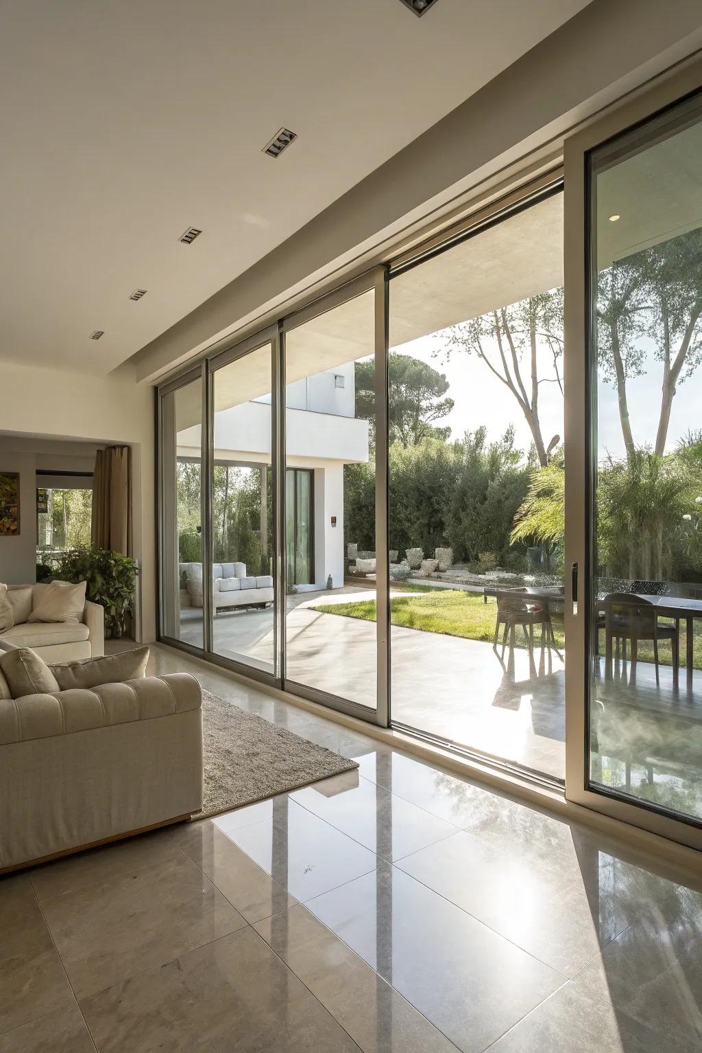 Create an open and airy feel with sliding glass doors.