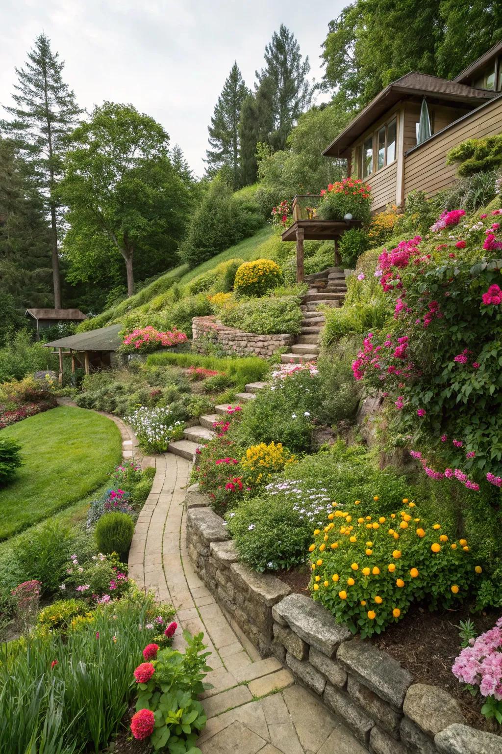 Terraced gardens bring both order and charm to your sloped backyard.