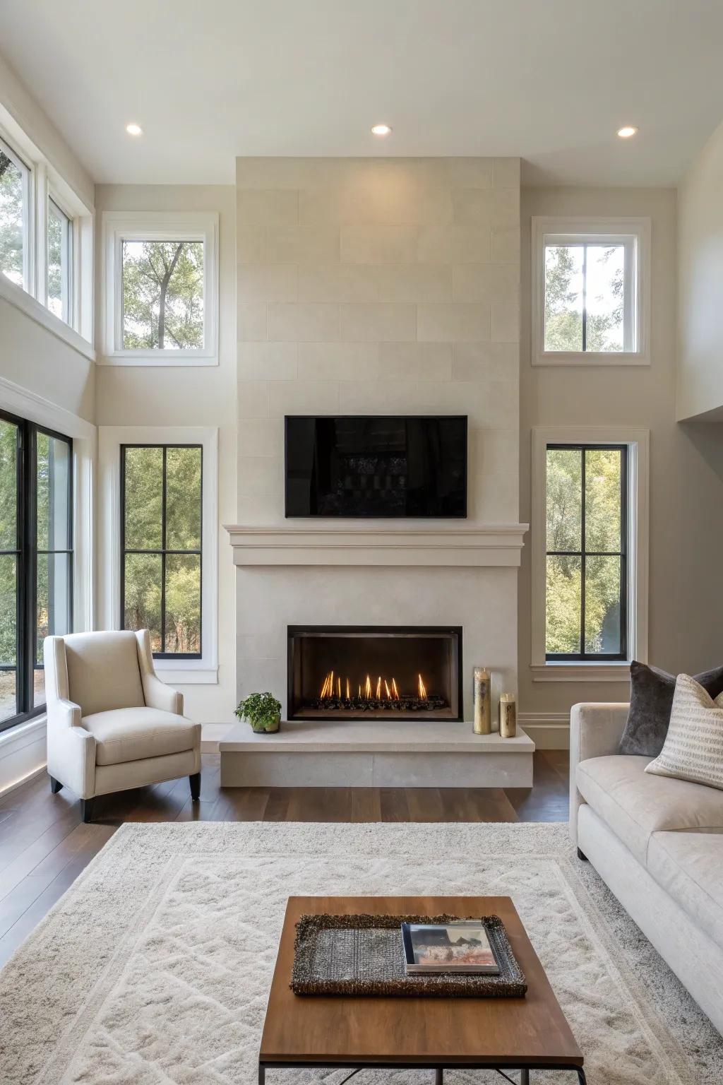 A minimalist drywall fireplace that defines elegance.