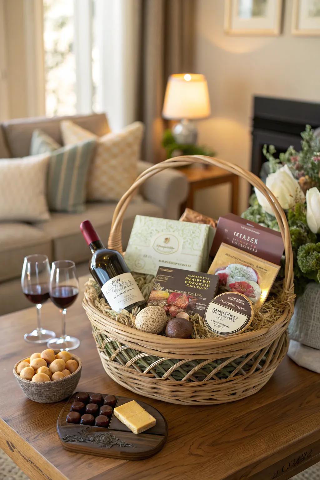 A gourmet indulgence Easter basket, perfect for the discerning pallet.