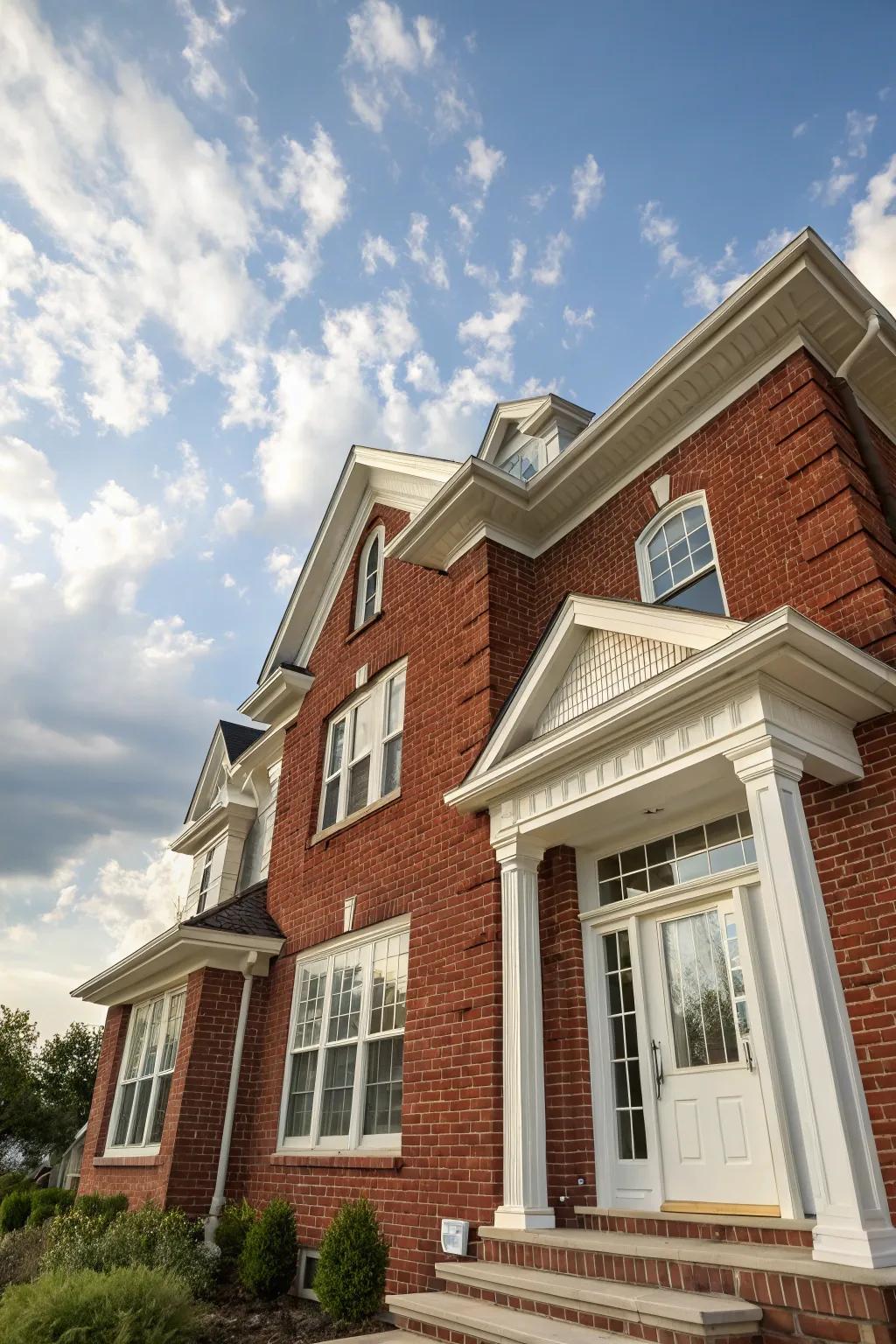 Classic red brick and white trim create a timeless facade.