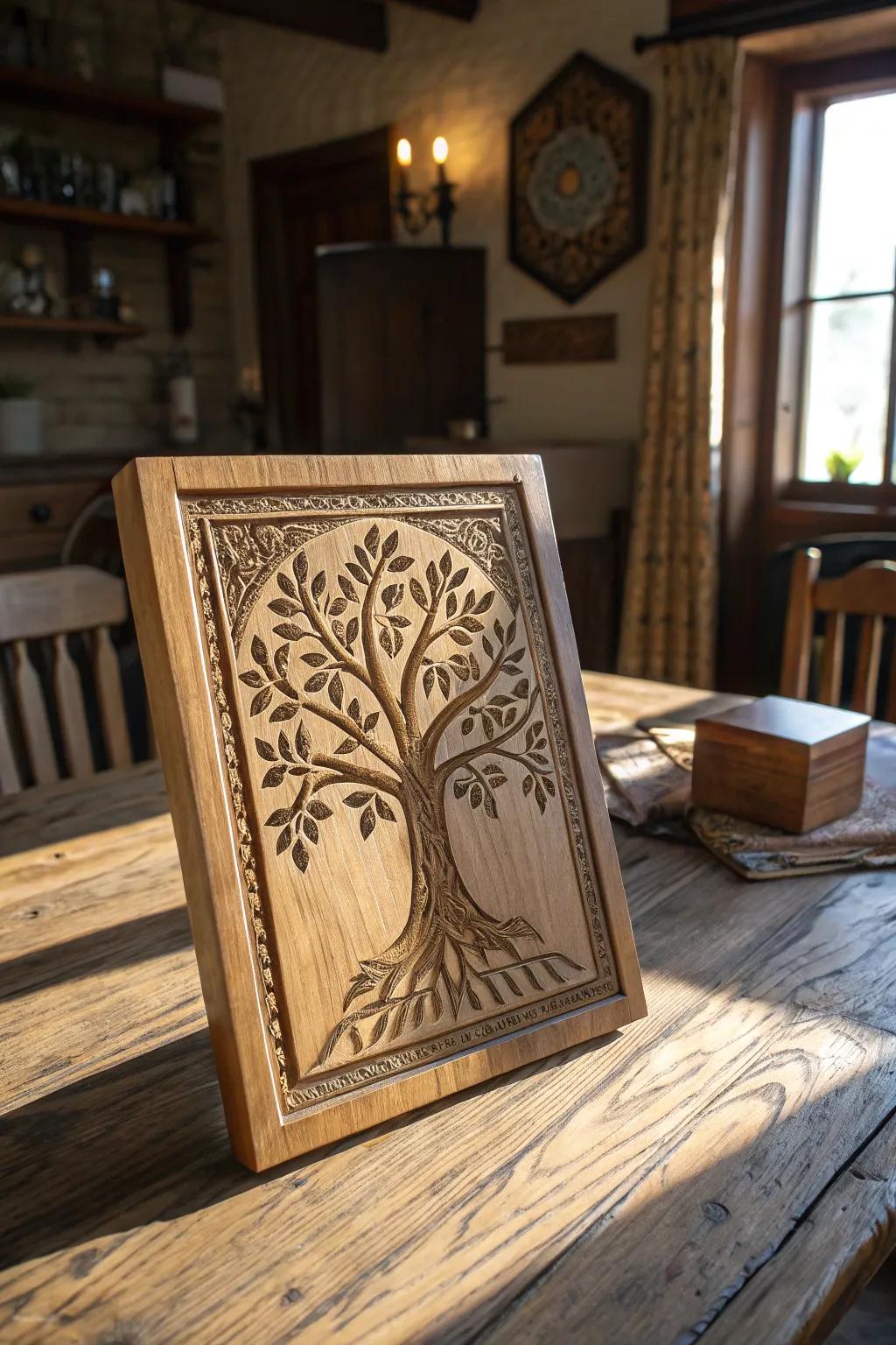 An engraved wooden family plaque makes a timeless gift.