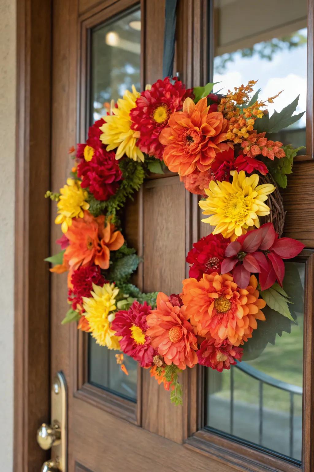 A seasonal floral wreath that brings the hues of nature to your front door.