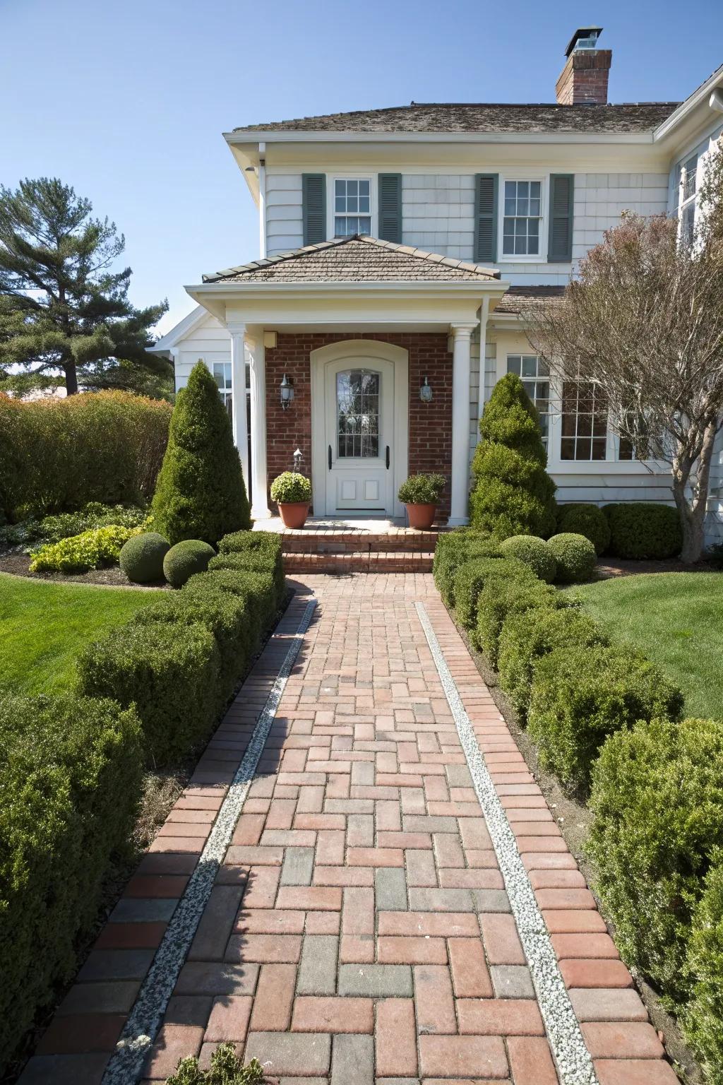 Charming brick pavers paving the way to a warm welcome.