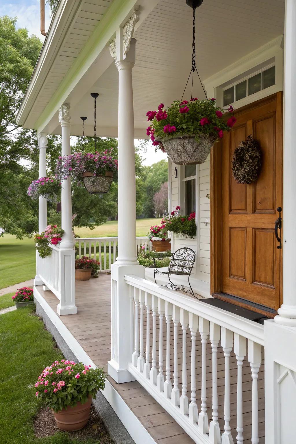 Classic white railings offering timeless charm