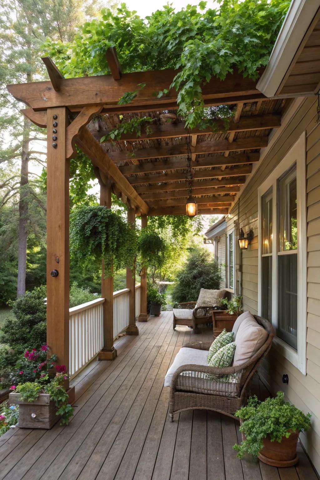 A stylish pergola providing inviting shade.