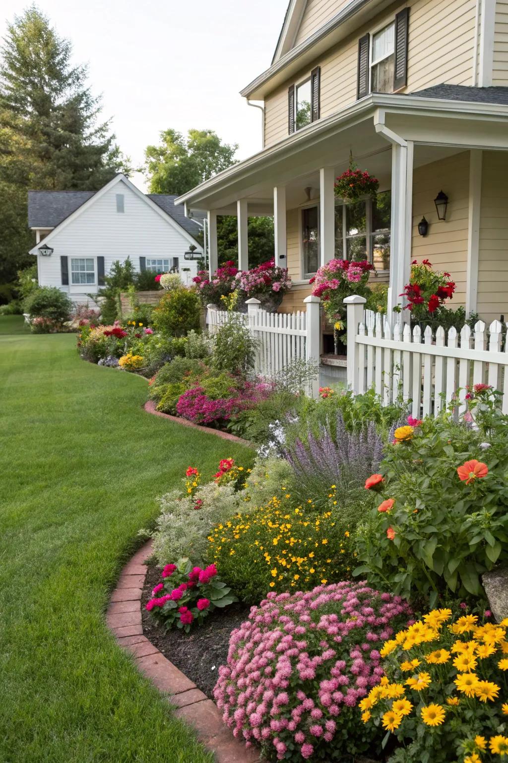 A vibrant mix of flowers can add charm and color to any front yard.