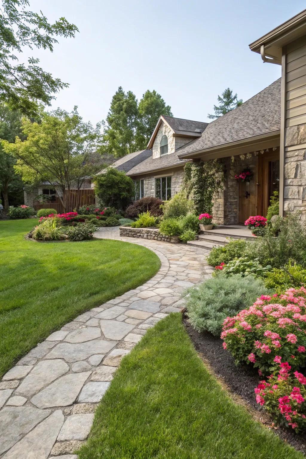 A lush green lawn is the foundation of a beautiful front yard design.