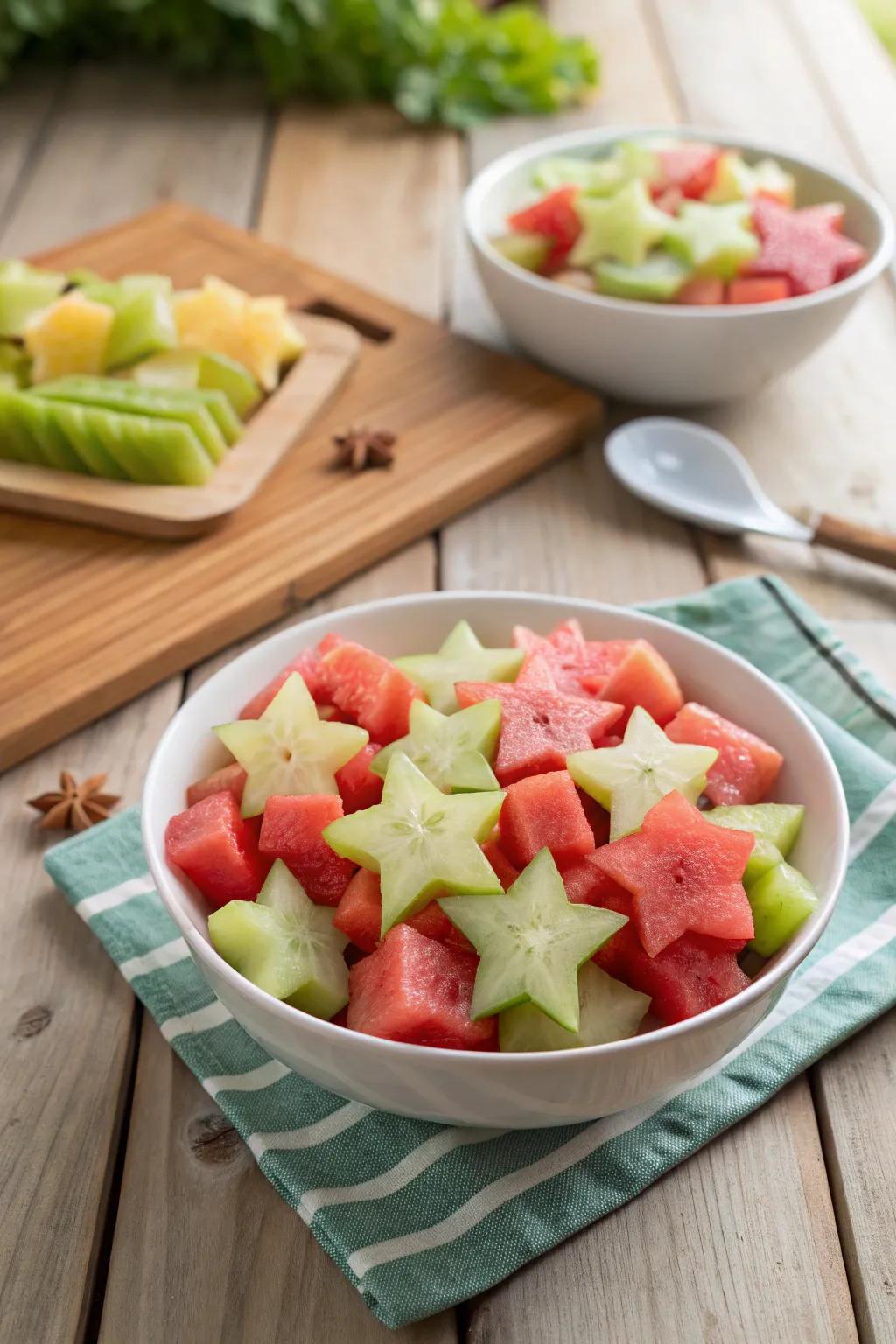 Star-shaped fruits add a charming touch to any fruit salad.