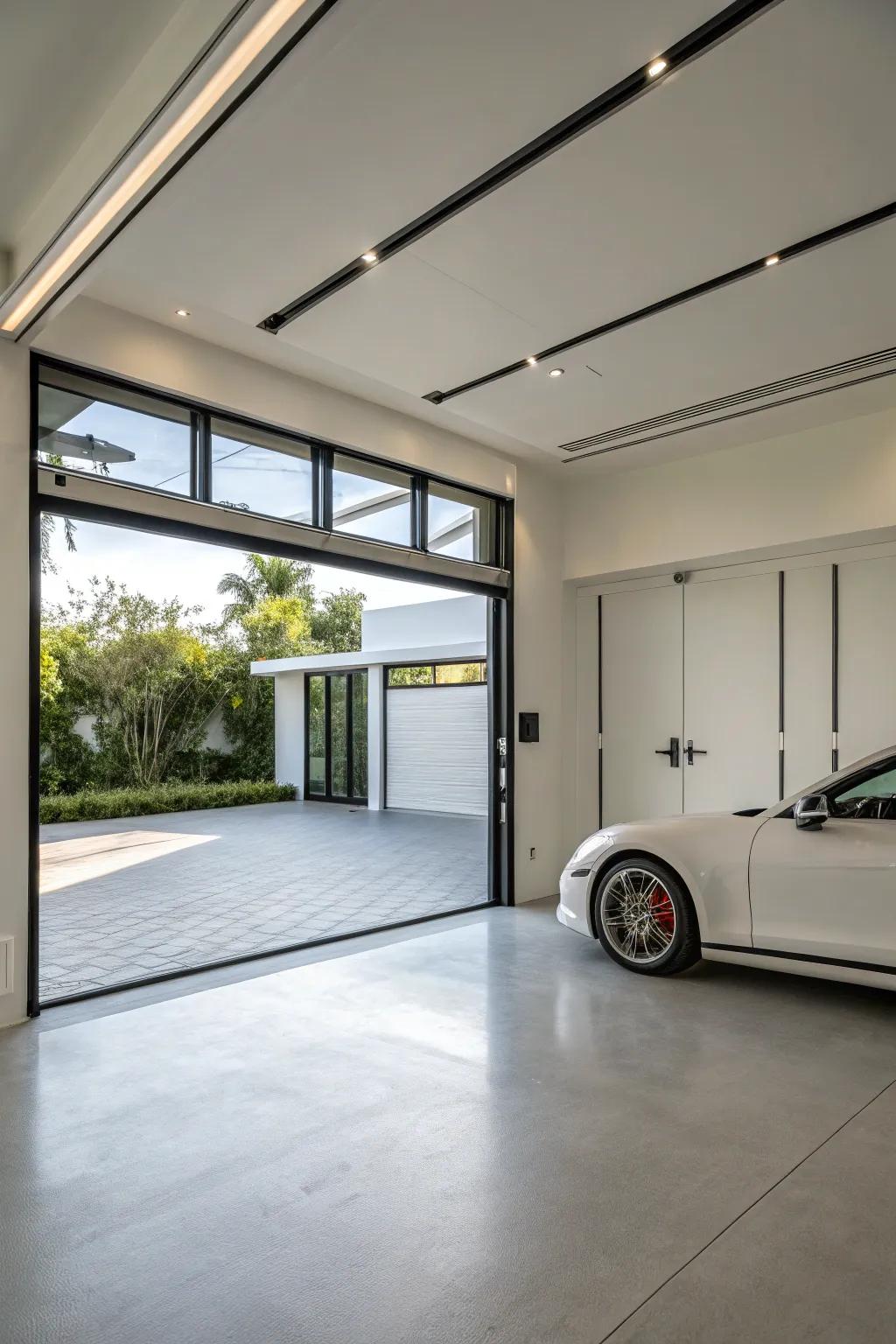 A minimalist garage that seamlessly integrates with a modern home.