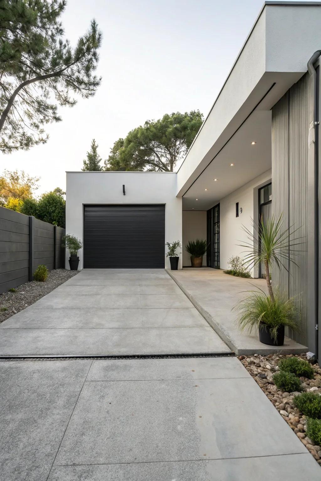 A modern concrete driveway that exudes elegance and simplicity.