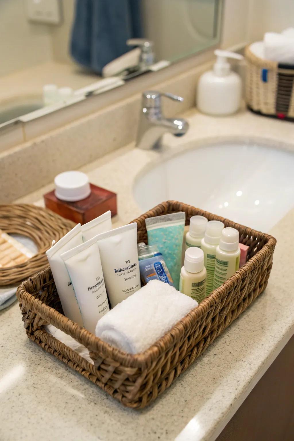 A handy toiletries kit for guests, ensuring they have all the essentials.