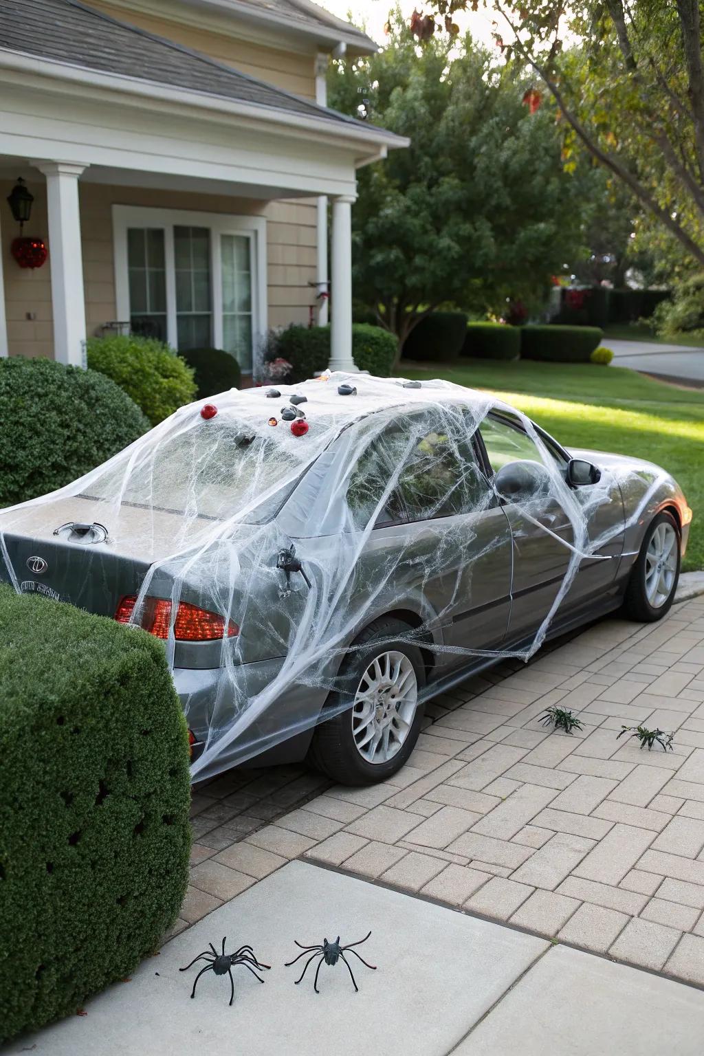 Spider webs transform your car into a creepy, crawly attraction.